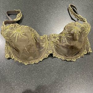 Chantelle Olive Embroidered Champs Elysees Balconette Lace Bra Size 34DDD